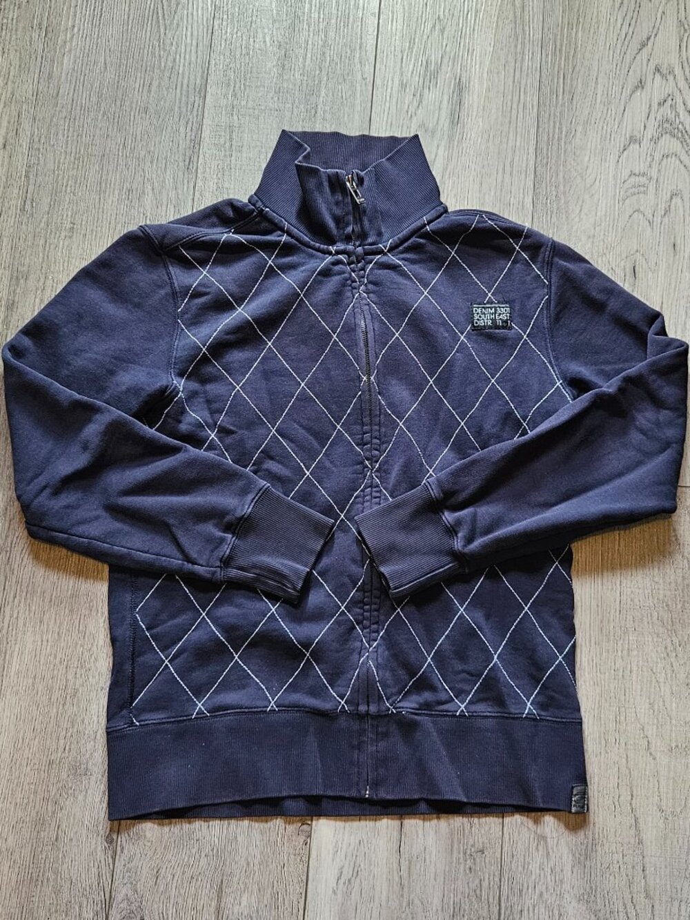 G-Star RAW Full Zip Track Jacket Quilted Diamond Stitch Navy Blue Men's Medium